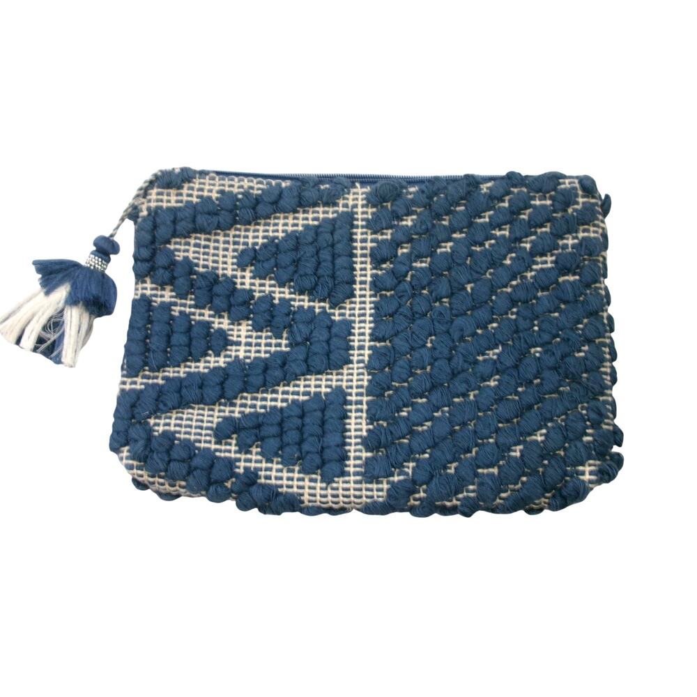 Carve Designs Treasure Clutch Coastal Blue Boho Woven Tassel Zip Pouch